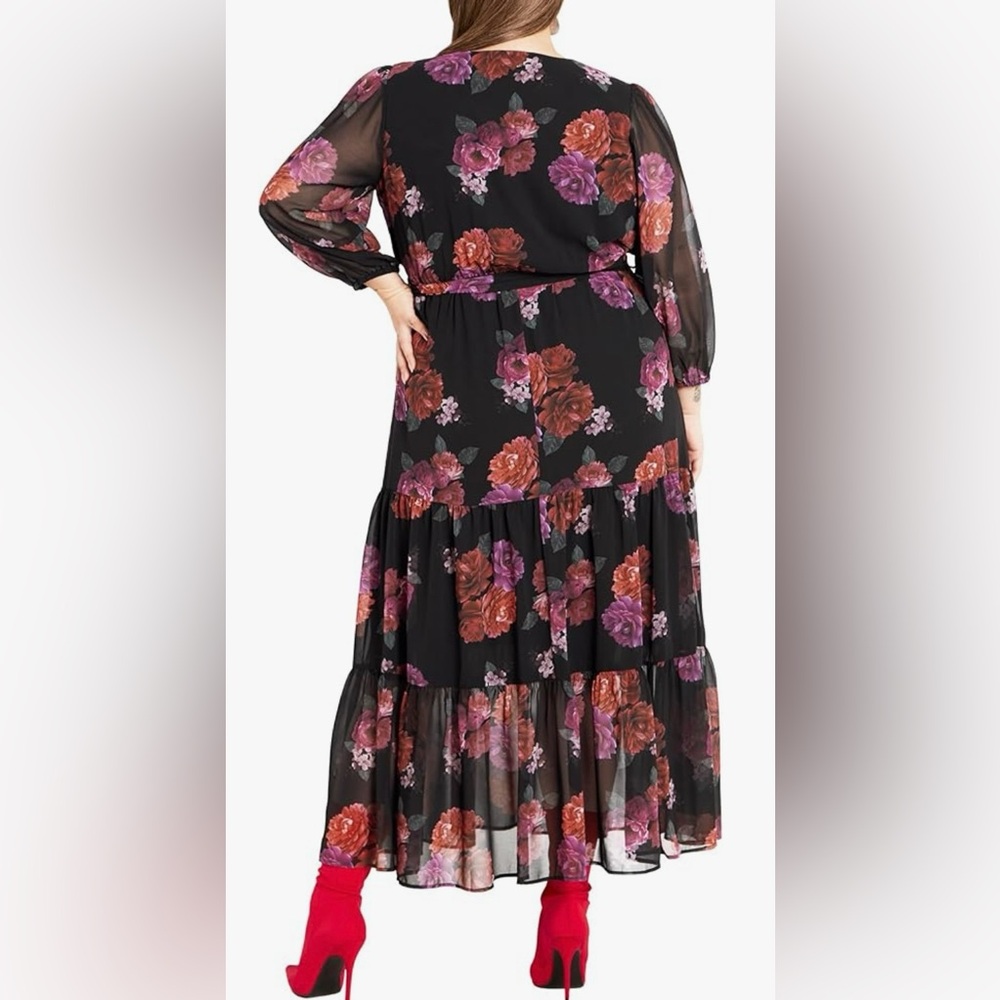 City Chic Black and Pink Floral Long Sleeve Dress - Picture 2 of 7